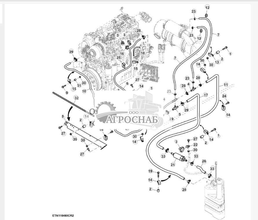 Трубопроводы жидкости для очистки отработавших газов дизельного двигателя 